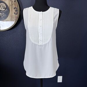 J. Crew White Drapey Sleeveless Tuxedo Blouse | Size XS